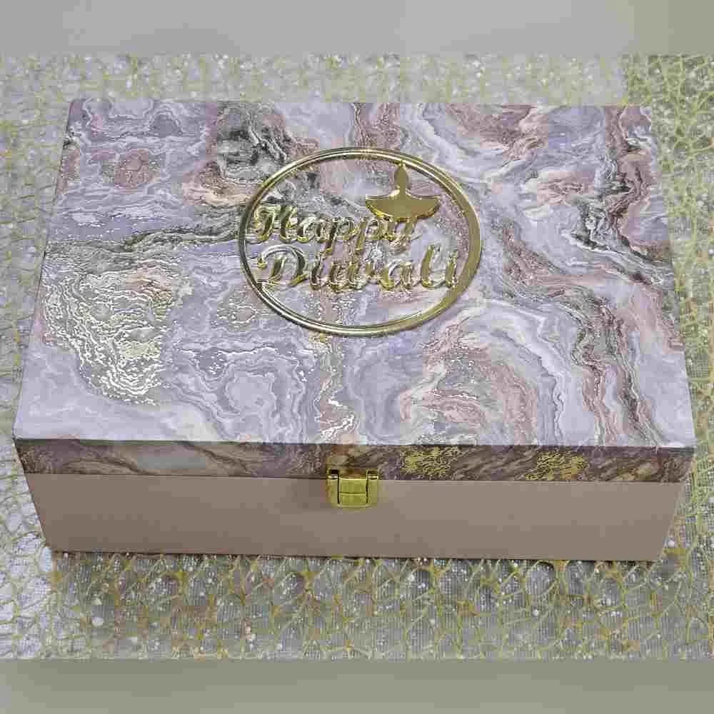 Order Wooden MDF Hamper with Dry Fruits & Diya